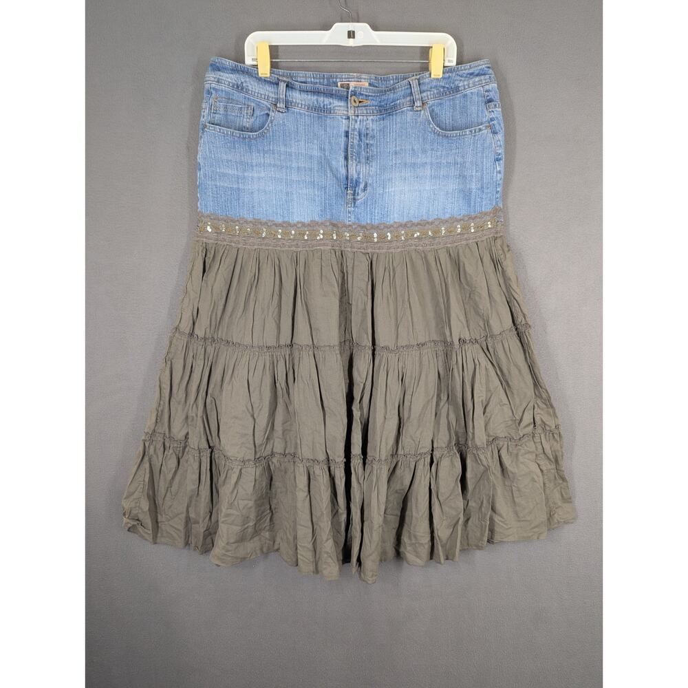 Vintage Y2K Faded Glory Women's Plus Stretch Layered Denim Skirt 18W
